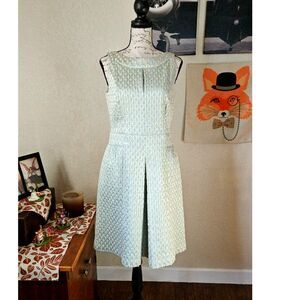 Lauren Ralph Lauren Aquamarine & Gold Metallic Brocade 60s Style Cocktail Dress